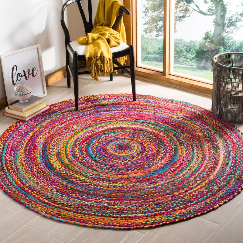 SAFAVIEH Georgine Handmade Nanny Braided Bohemian Cotton Rug - 9' Round - Red/Multi