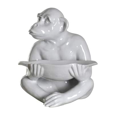 Harp & Finial Chimp White Tray Ceramic Statue