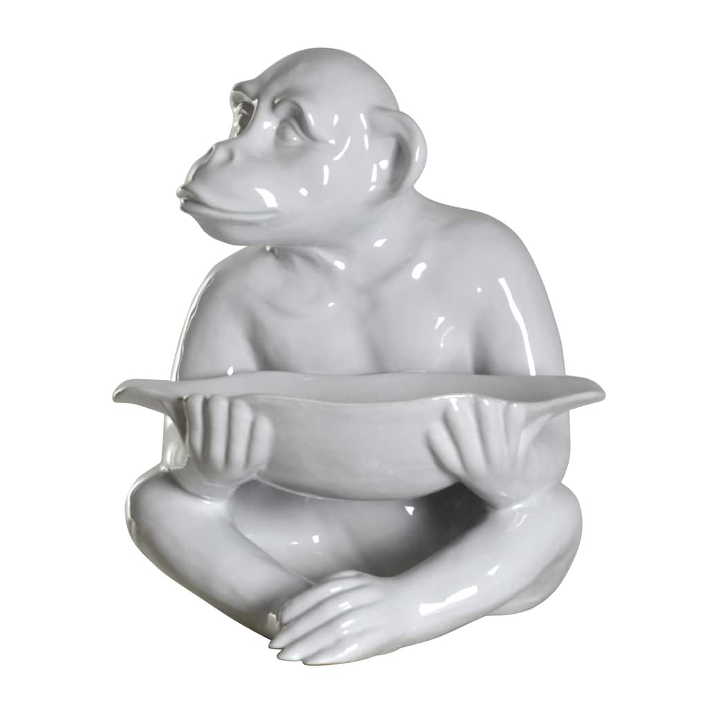 Harp & Finial Chimp White Tray Ceramic Statue