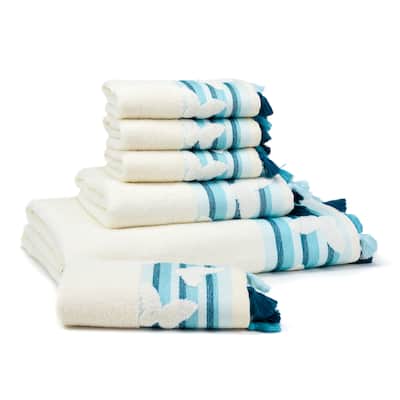 East'N Blue Butterfly Turkish Cotton Bath Towel Set (Set of 6) - (1 Bath Towel, 1 Hand Towel, 4 Washcloth)