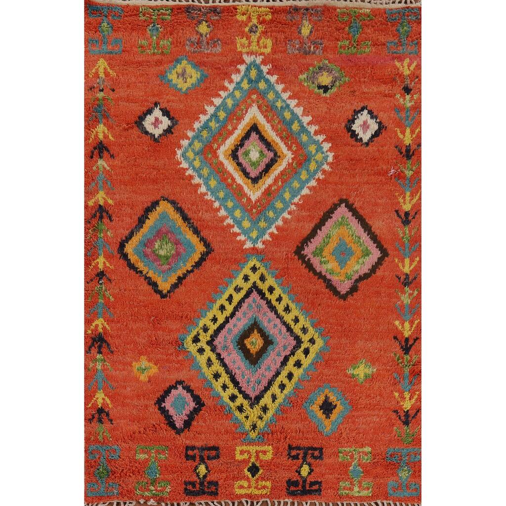 Orange Moroccan Oriental Area Rug Handmade Wool Carpet - 6'1" x 9'6"