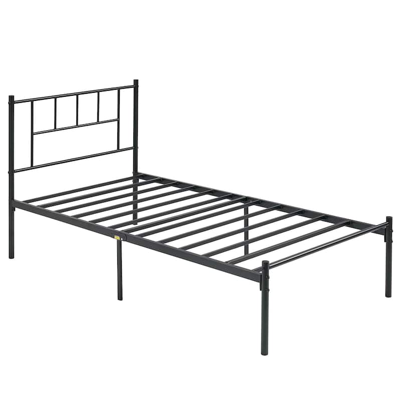 VECELO Twin Size Kids Bed Frame Easy-to-assemble Metal Twin Platform Bed Frame with Under-bed Storage