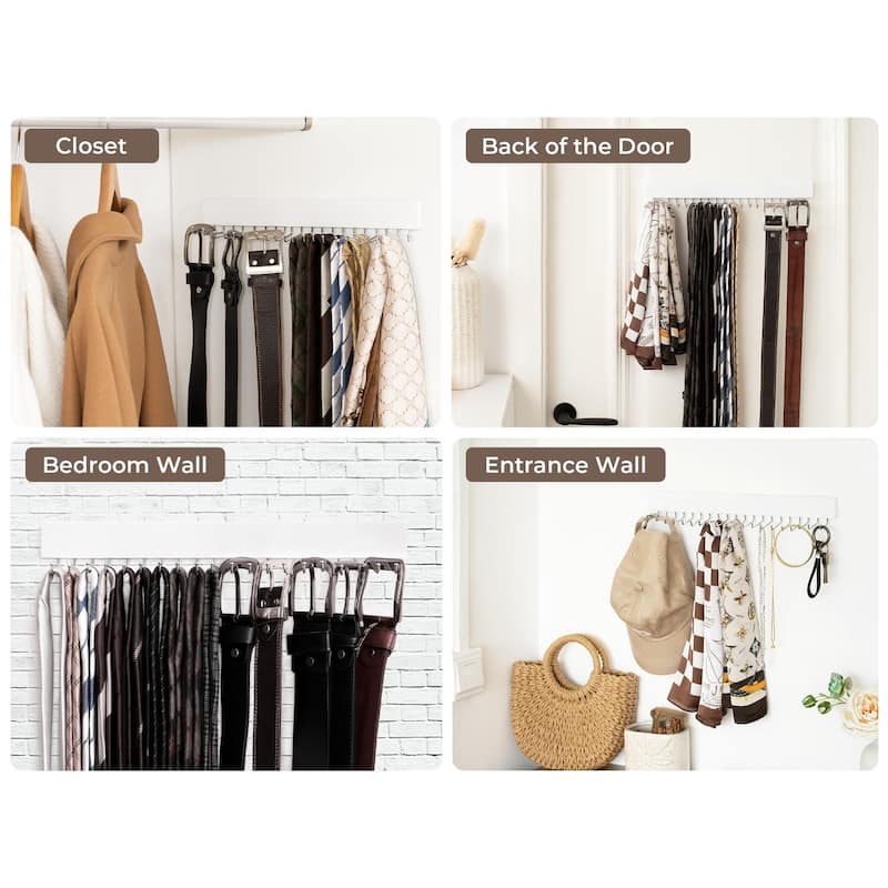 2-pack Wall-Mounted Wooden Hangers with 20 Hooks for Ties, Belts, Hats