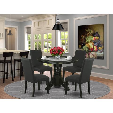 Dining Table Set Including 1 Round 42 Inch Table and Parson Chairs in Black Linen Fabric - Black Finish (Pieces Option)
