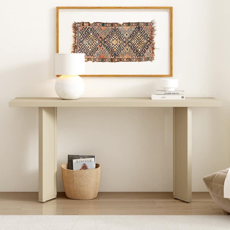 63" Extra Long Entryway Console Table, Modern Living Room Pine Veneer Sofa Table with Geometric Shaped Legs