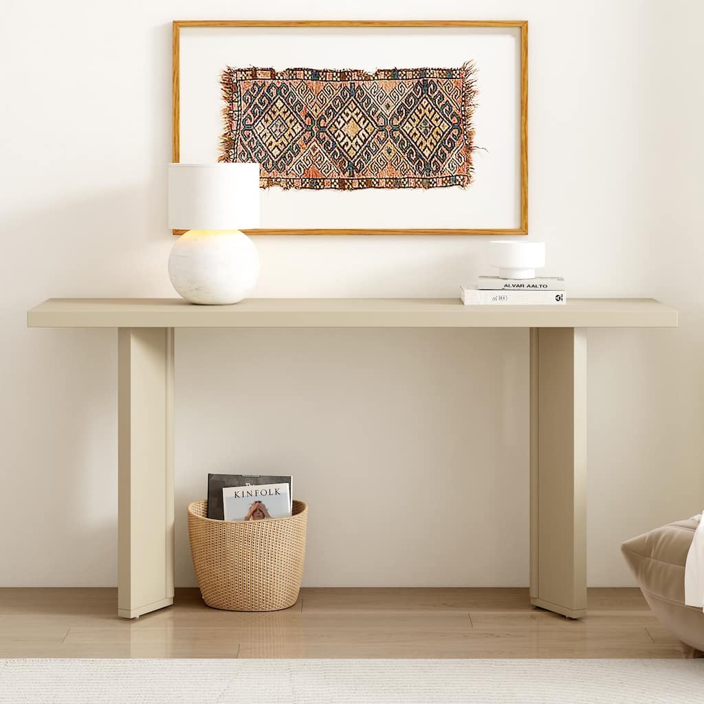 End Table Beige Console Table with Geometric Legs, Coffee Table Side Table Accent Table Hallway Table