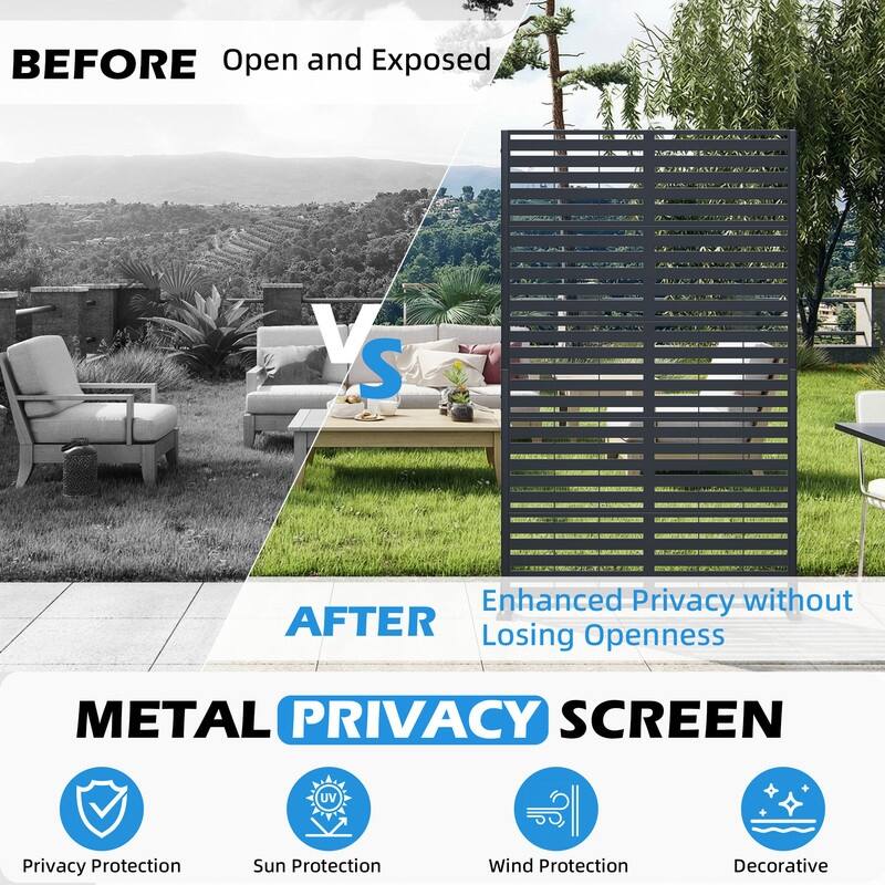 EROMMY Privacy Screen Metal Outdoor Indoor Divider, Weather & Rust Proof Garden Patio Pool Fence, Easy Assemble Modern Design