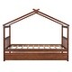 preview thumbnail 12 of 43, Twin Size Wooden House Bed with Twin Trundle with Roof for Kids Walnut - Twin
