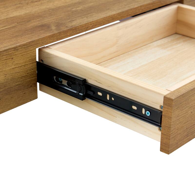 43.3 Inch Double Layer Coffee Table Storage Side Table with Open Storage Shelves, Drawers Glass Center Table End Table