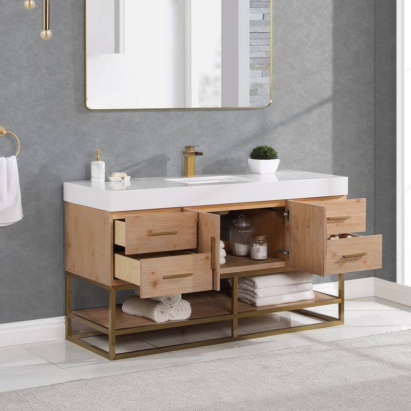 Altair Bianco Bath Vanity with White Composite Stone Top,no Mirror