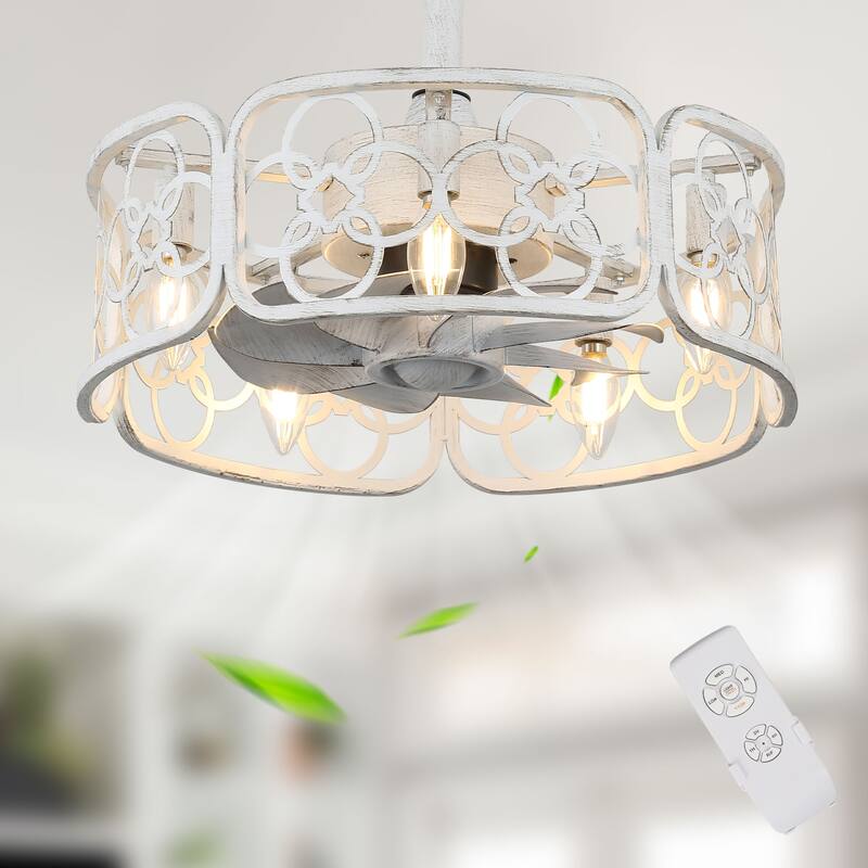 Bella Depot 20" Industrial Flush Mount Ceiling Fan, 3-Speed Reversible Cage Ceiling Fan with Light with Remote