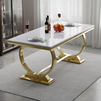 Luxury Dining Table with Polished Metal Circle Base - 72 Inch