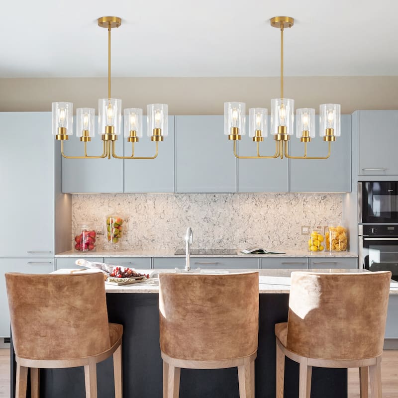 5-Light Hanging Linear Chandelier Lighting Fixture Foyer Pendant with Glass Shade for Kitchen Island