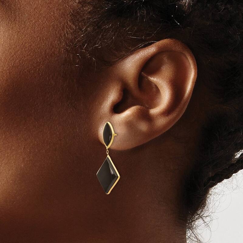 Curata 14k Yellow Gold Simulated Onyx Long Drop Dangle Earrings 32x11mm