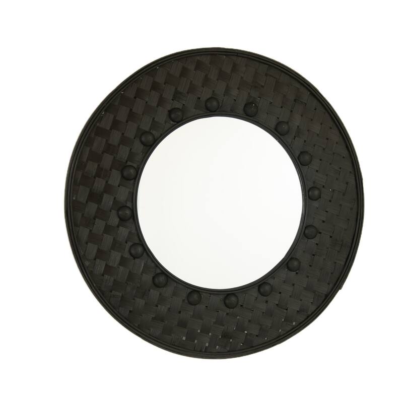 Solea Hand-Woven Black Bamboo Circle Mirror - Wall-Hanging, Bathroom, Bedroom - Black,Silver