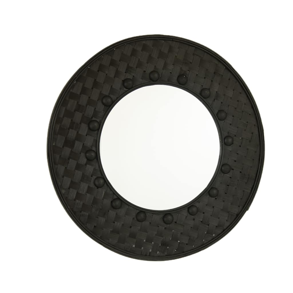 Solea Hand-Woven Black Bamboo Circle Mirror - Wall-Hanging, Bathroom, Bedroom - Black,Silver