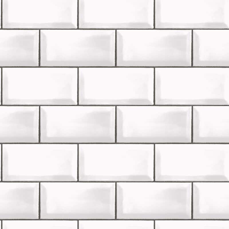 Galerie Wallcoverings Just Kitchens Metro Tile Vinyl on Non-woven Matte Wallpaper Roll - 33 feet x 21 inches - White