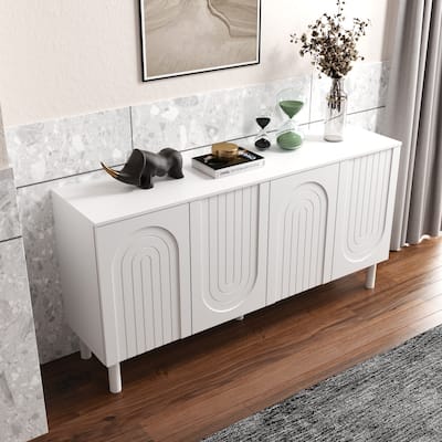 63.2"W Bookcase Credenza Sideboard Buffet with Drawer & Pop-Up Doors