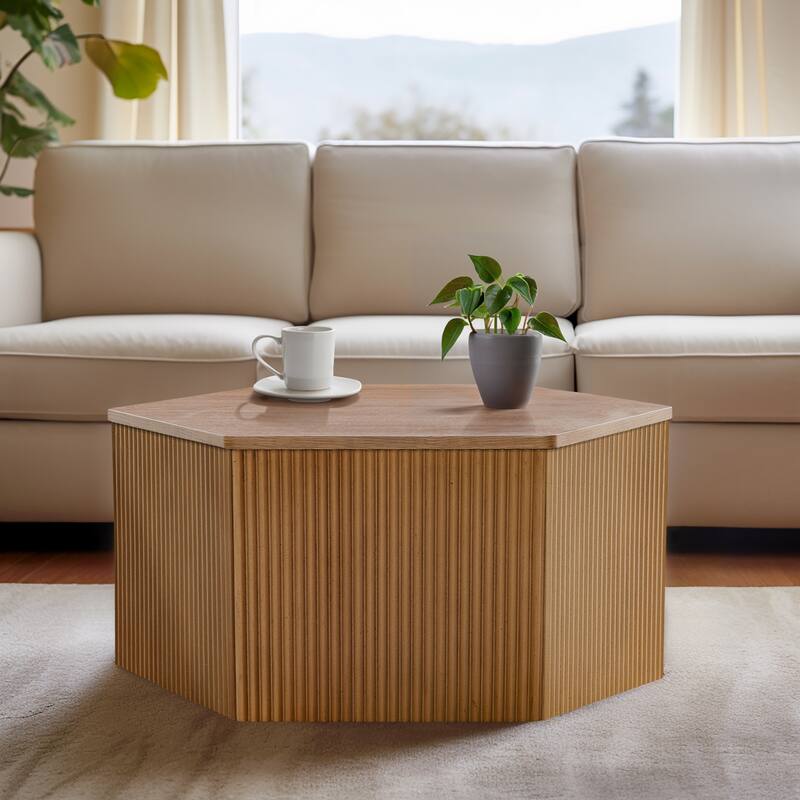 INK+IVY Honey Natural Fluted Hexagon Coffee Table - Natural