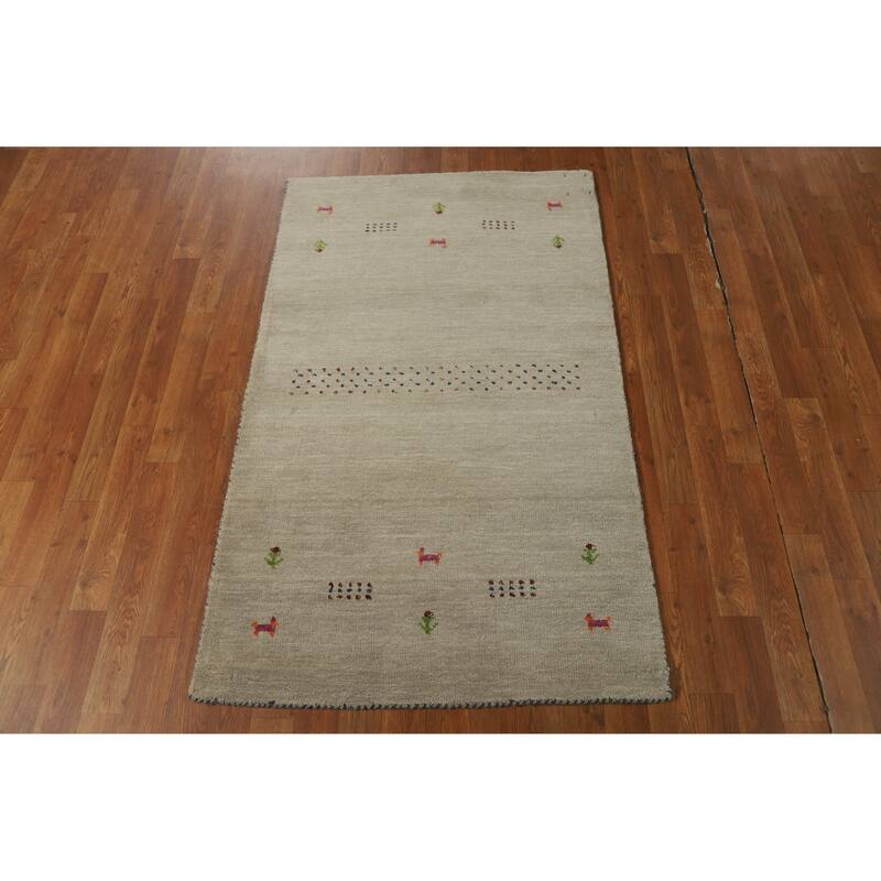 Hand Knotted Oriental 100% Wool Carpet Tribal Animal Pictorial Green Gabbeh Area Rug - 4' 11'' X 3' 0''
