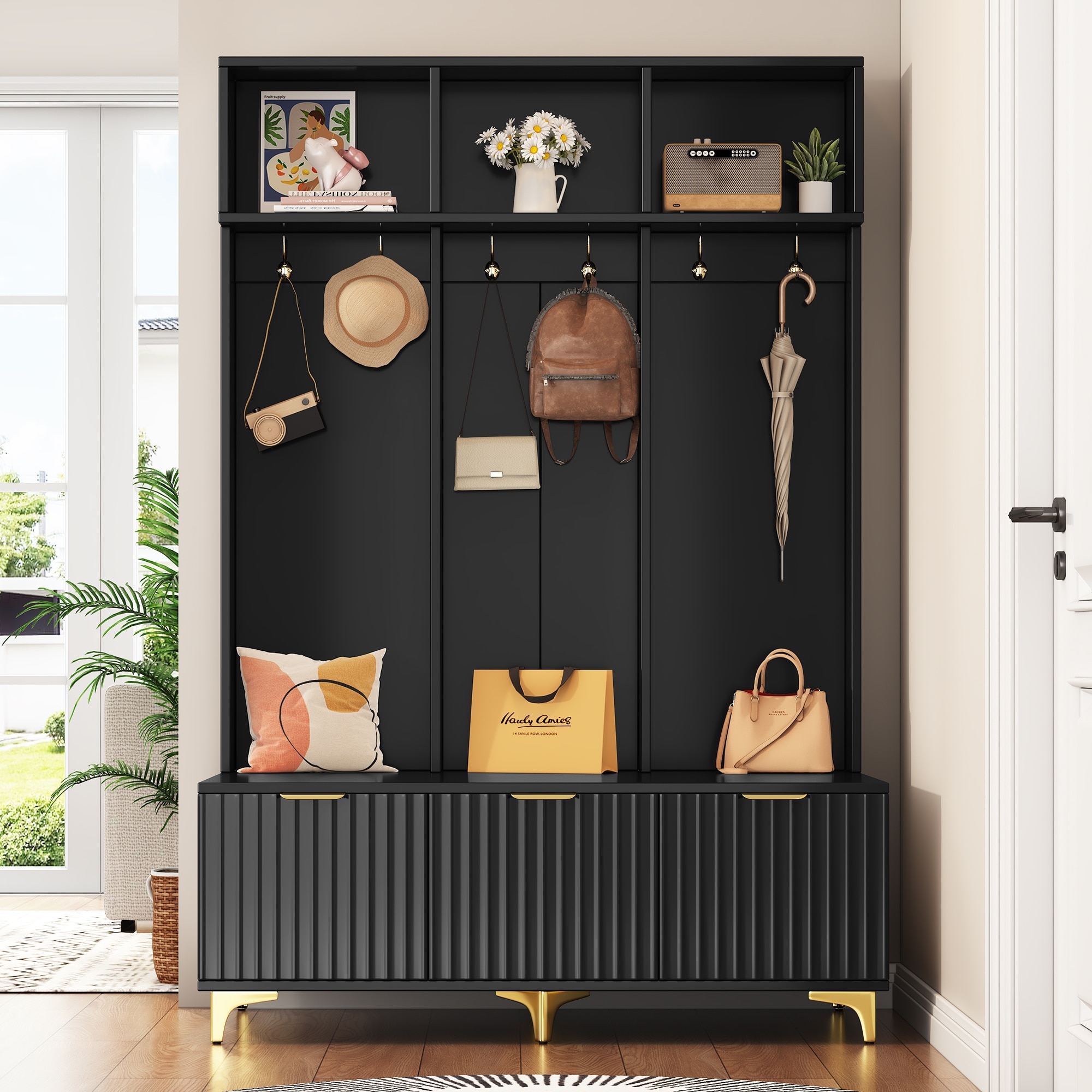 Free standing coat rack with bench discount