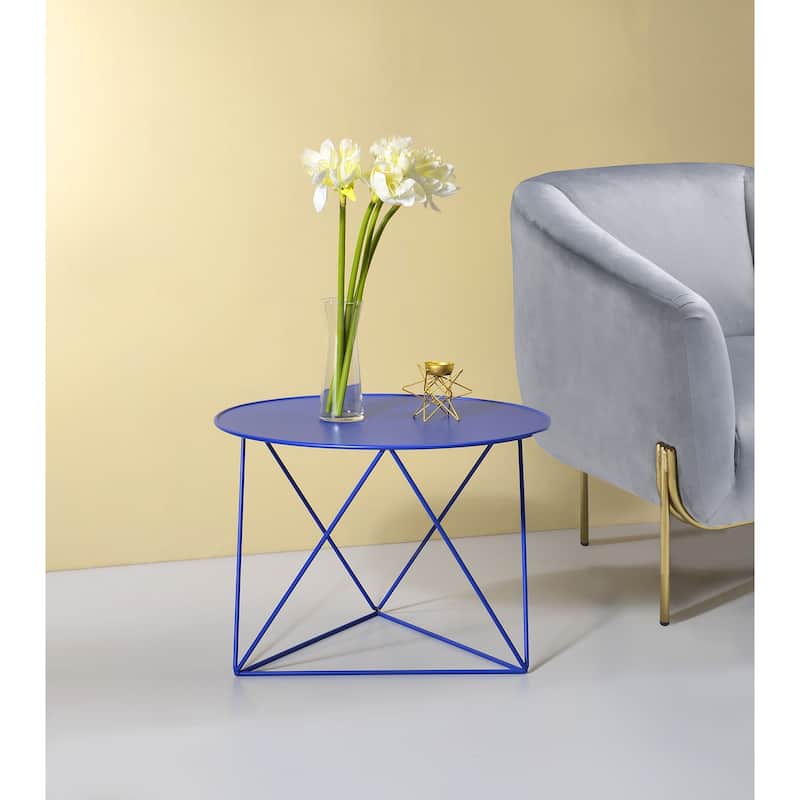 ACME Epidia Round Accent Table in Blue