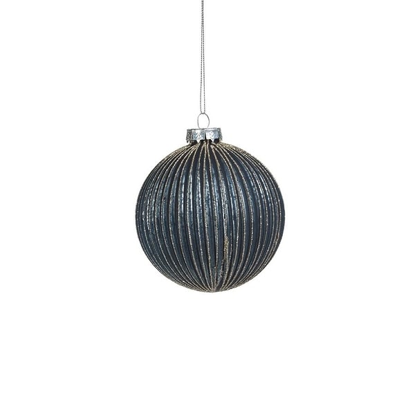4" Ridged Blue Glass Ball Ornament with Glitter, Set of 6. Opens flyout.