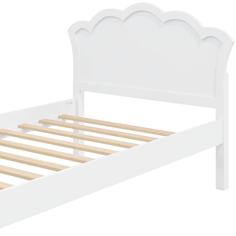 Elegant White Wood Platform Bed with Headboard by Harper&Bright Designs
