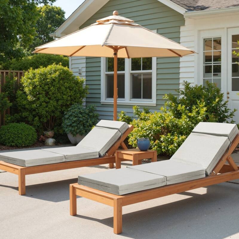 2 Pcs Chaise Lounge Cushions Outdoor, Removable Cover, Beige/Blue - 72 x 21 x 5 Inch - White