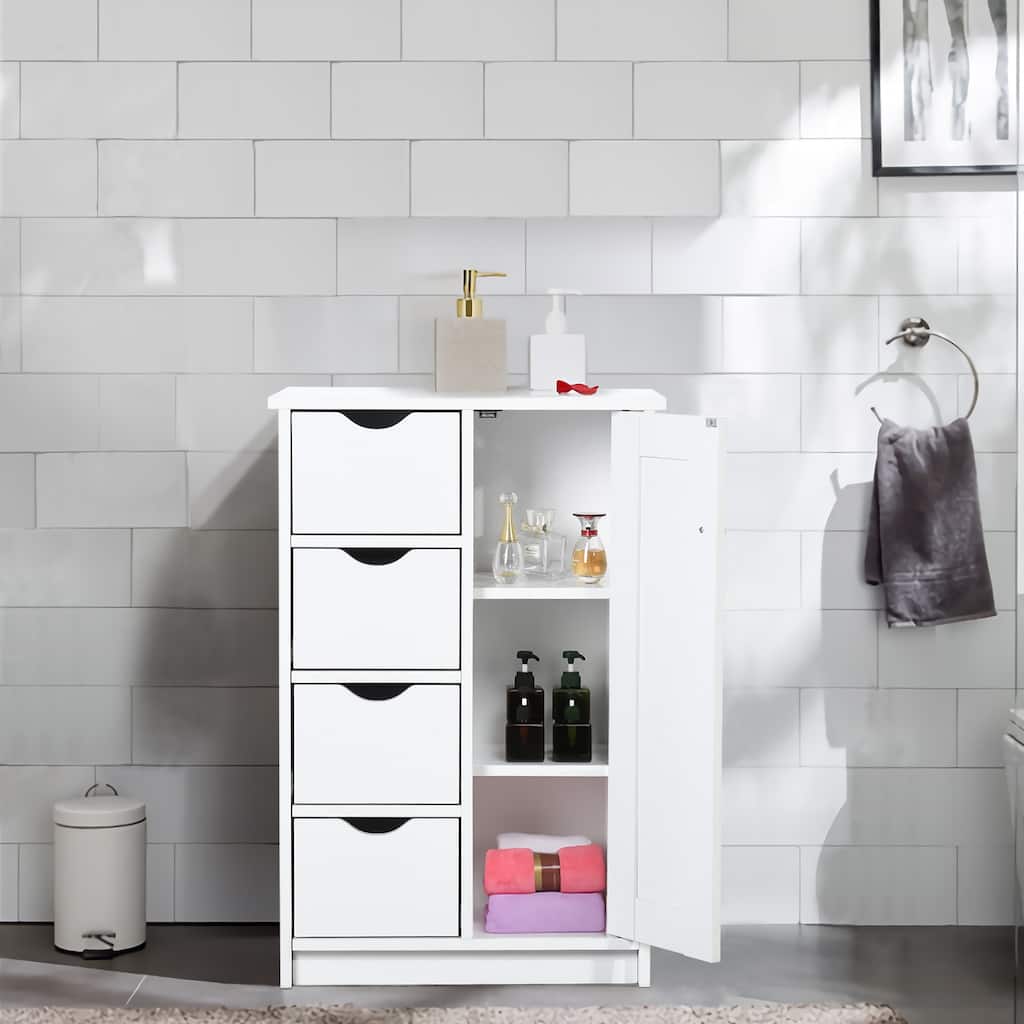 HomyLin White Freestanding Storage Cabinet with Shelves and Drawers