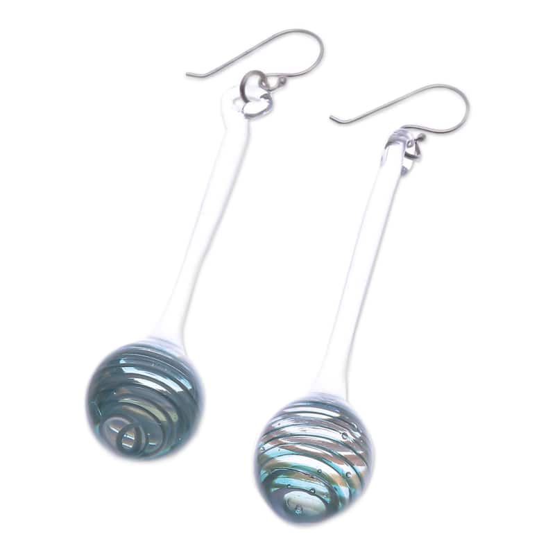 Novica Handmade Celestial Pendulum Handblown Glass Dangle Earrings