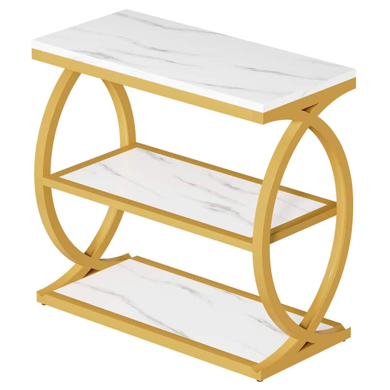 Small 3-Tier End Table for Living Room, Industrial Wooden Side Table with Metal Frame, Rustic Brown