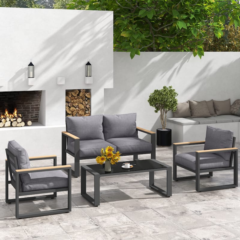 4 Piece Outdoor Conversation Set with Coffee Table - Grey