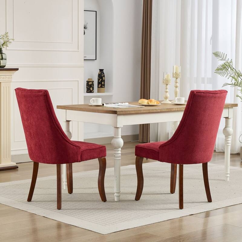 Set of 2 Modern Fabric Dining Chairs with High Backrest & Plush Cushioning - Curved Solid Wood Legs, Adjustable Balance