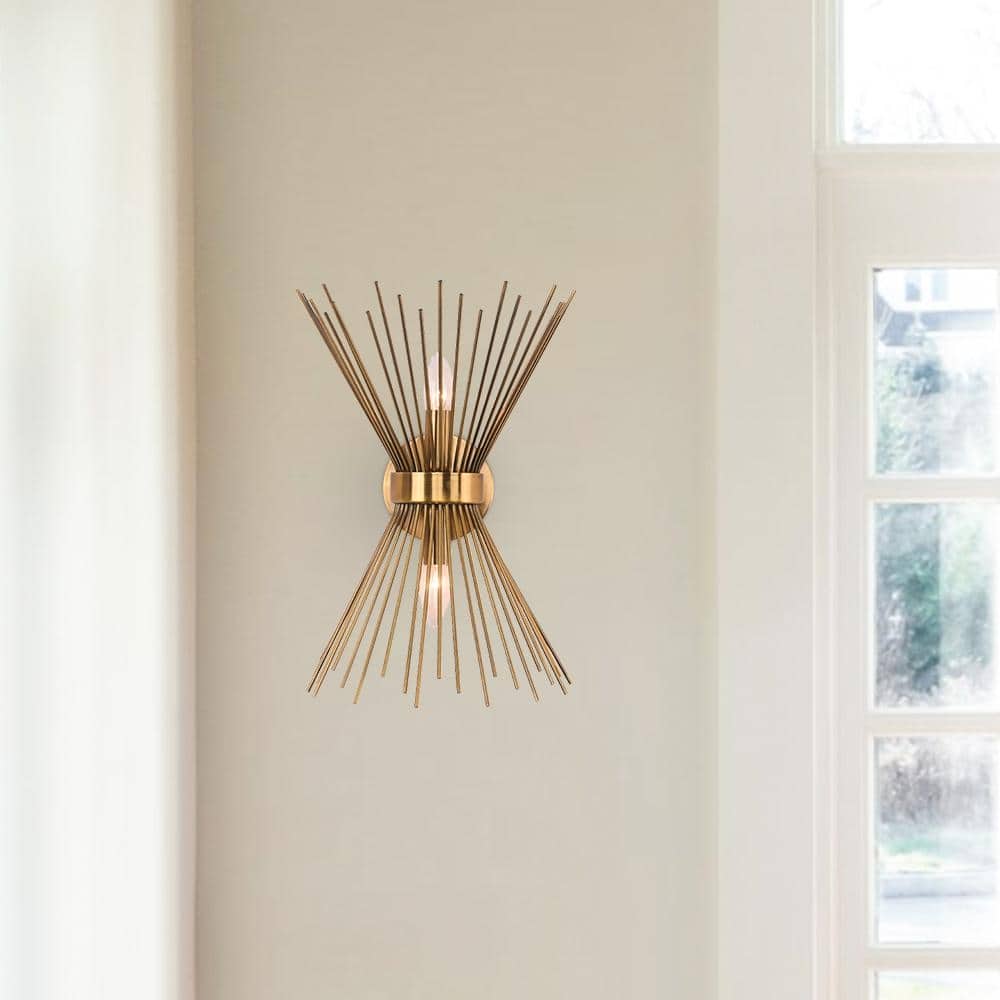 2-Light Brushed Brass Starburst Wall Sconce