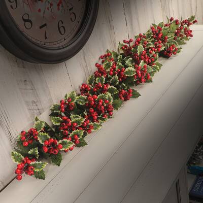 48" Berry Mixed Holly Garland - Green Red - 48-Inch