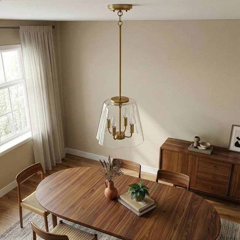 Ricerd Four-Light Pendant with Clear Glass and Satin Brass Finish - Gold - Gold