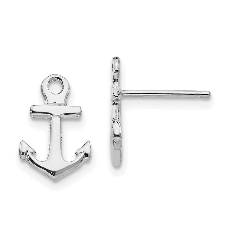 Curata 14k White Gold 12mm Mini Mariner Anchor Post Earrings