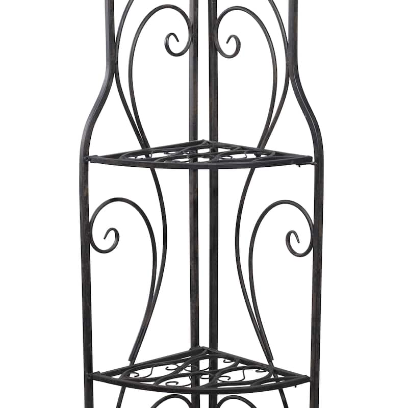 Metal Scroll Indoor Outdoor Arched Tall Folding Corner 4 Shelf Bakers Rack - Black - Roche River Decor