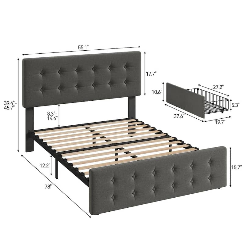 Bed Frame with 4 Storage Drawers and Headboard