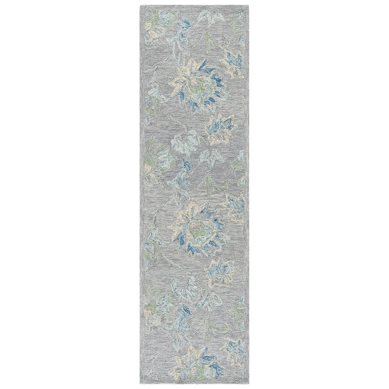 SAFAVIEH Handmade Jardin Rosalynne Floral Wool Rug - 2'3" x 8' Runner - Grey/Blue