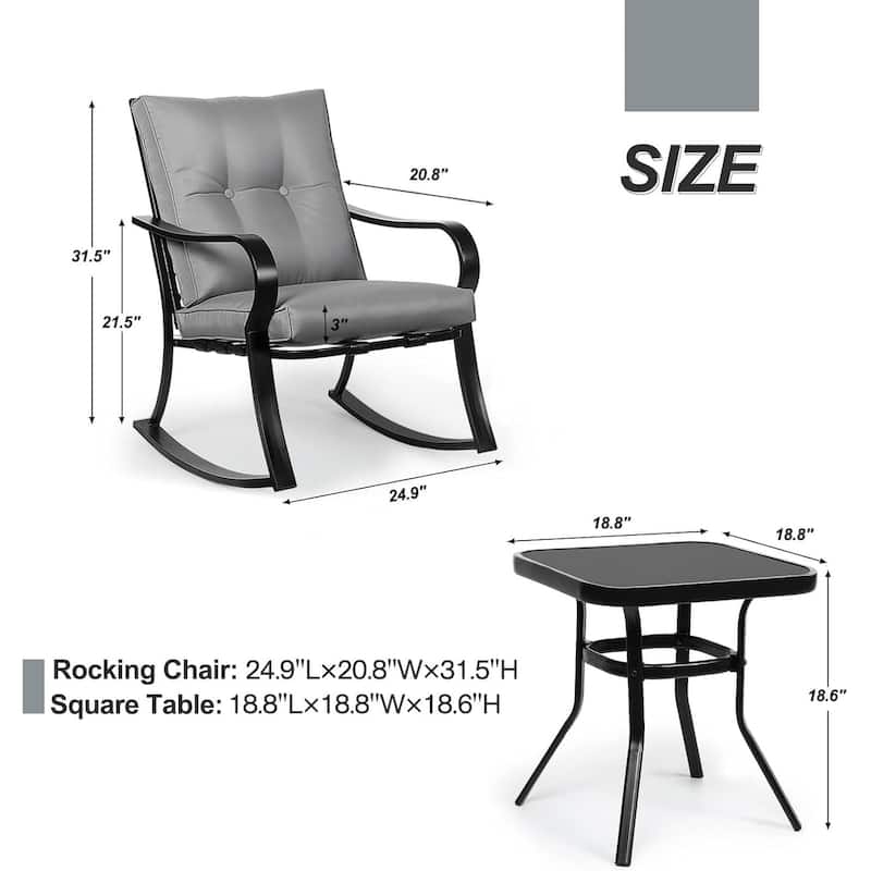 3-piece Outdoor Rocking Chair Chat Set with Side Table