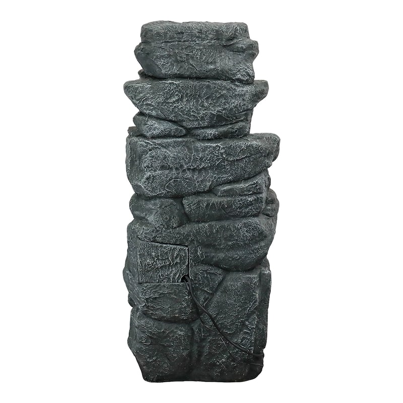 6-Tier Cascading Rock Water Fountain Outdoor Garden Waterfall w/Lights