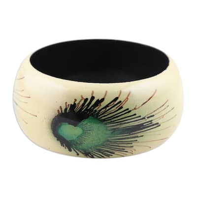 Novica Handmade Feather Glory Wood Bangle Bracelet