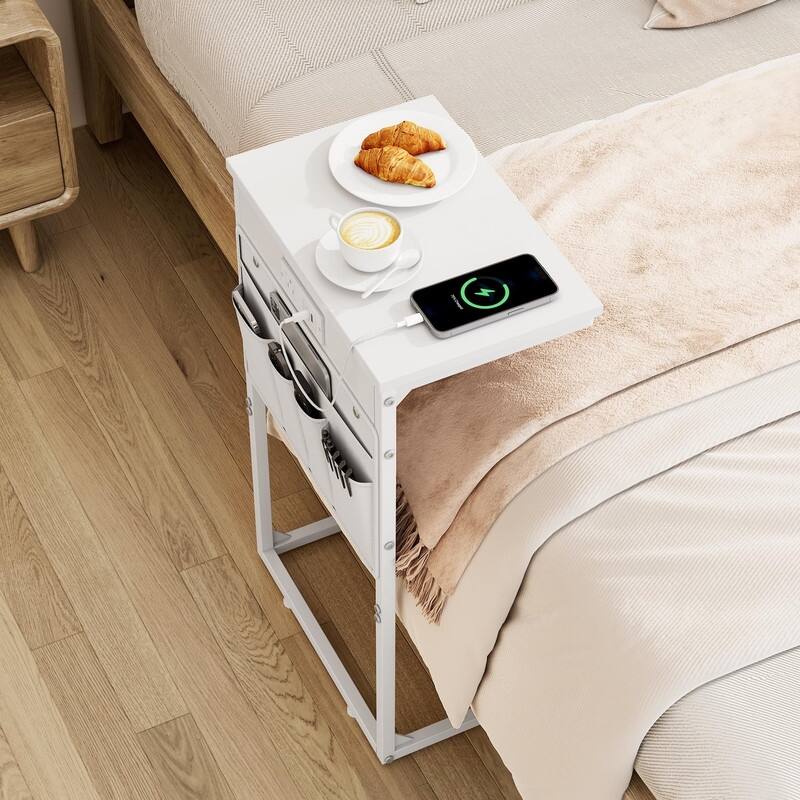 C Shaped End Table with Charging Station - 16.35"D x 10.84"W x 28.23"H