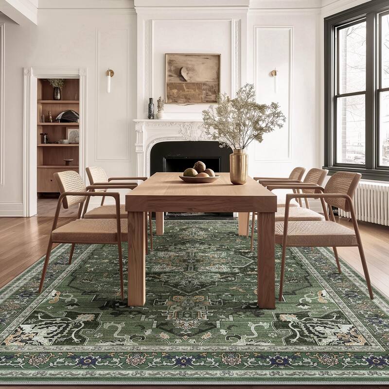 Mcow Retro Floral Medallion Low Pile Lightweight Non Slip Area Rug - 8'X10'