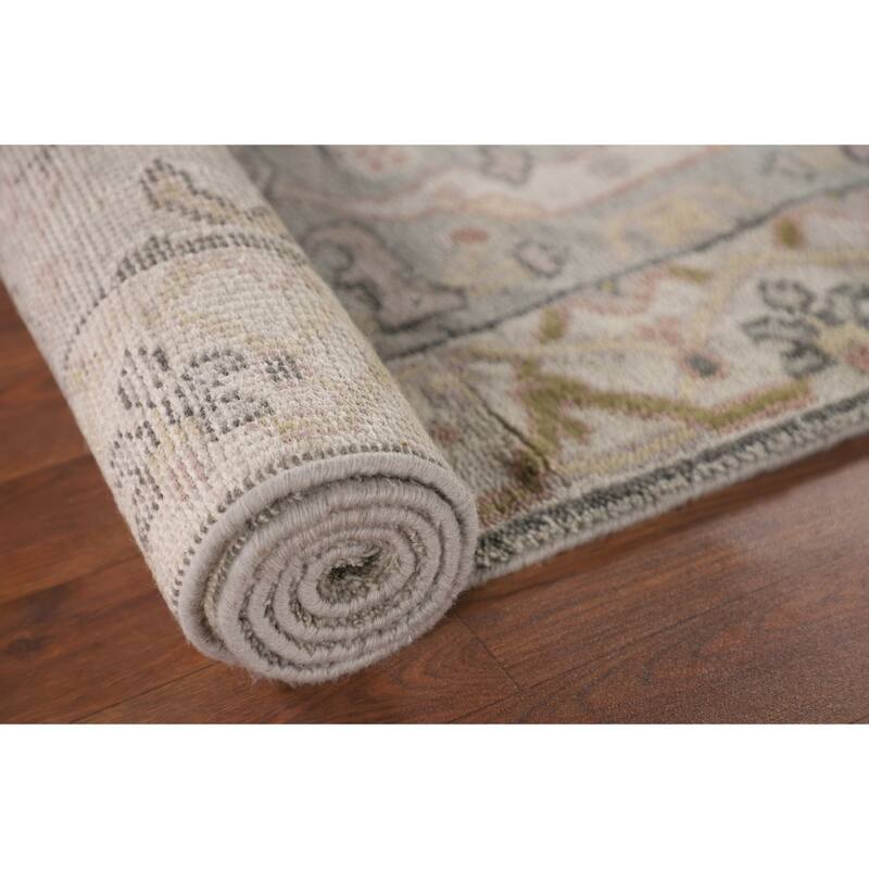 Floral Grey Oushak Oriental Runner Rug Handmade Wool Carpet - 2'7"x 9'11"