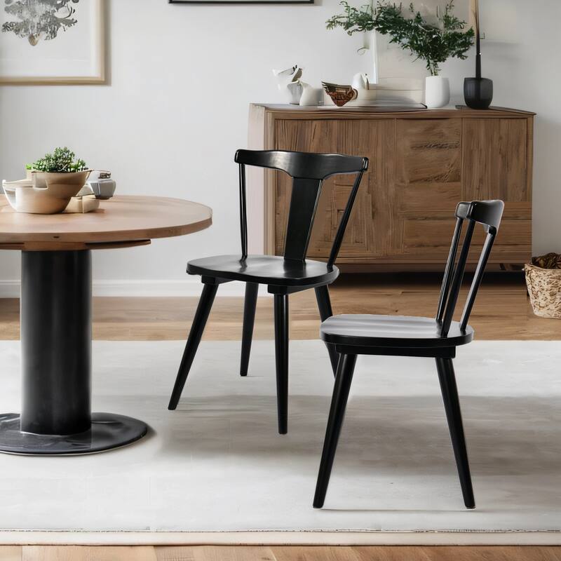 Oak Wood Dining Chairs With Barrel Splat Back Set of 2 - Set of 2 - Black