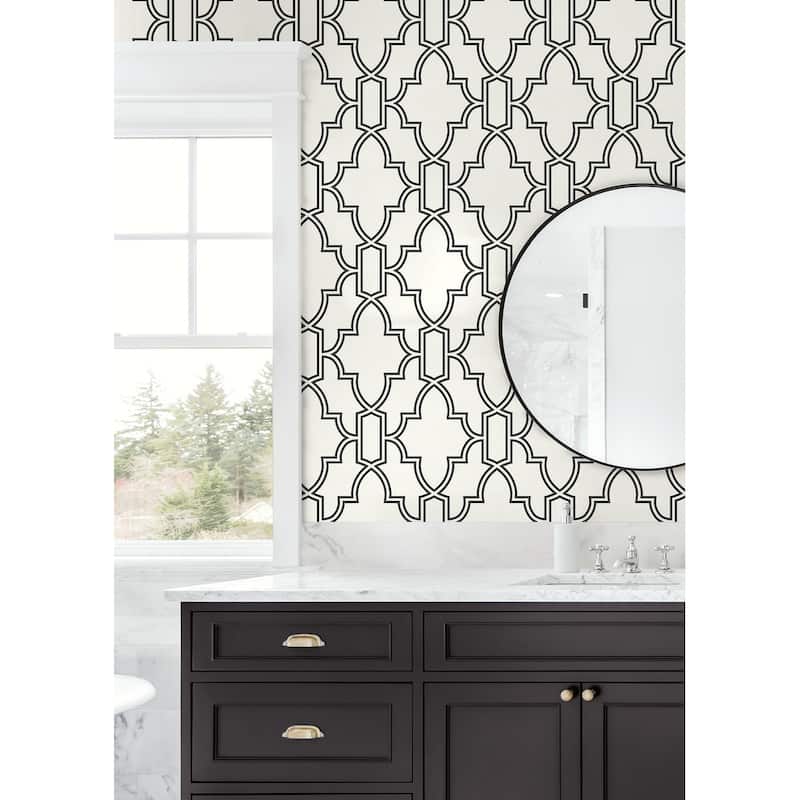 NextWall Black and White Tile Trellis Peel and Stick Wallpaper - 20.5 in. W x 18 ft. L