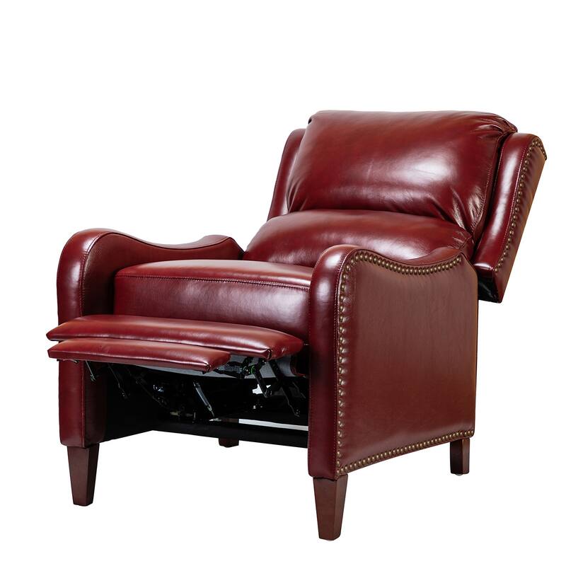 Brigida Cigar Genuine Leather Pushback Recliner with Nailhead Trim by HULALA HOME